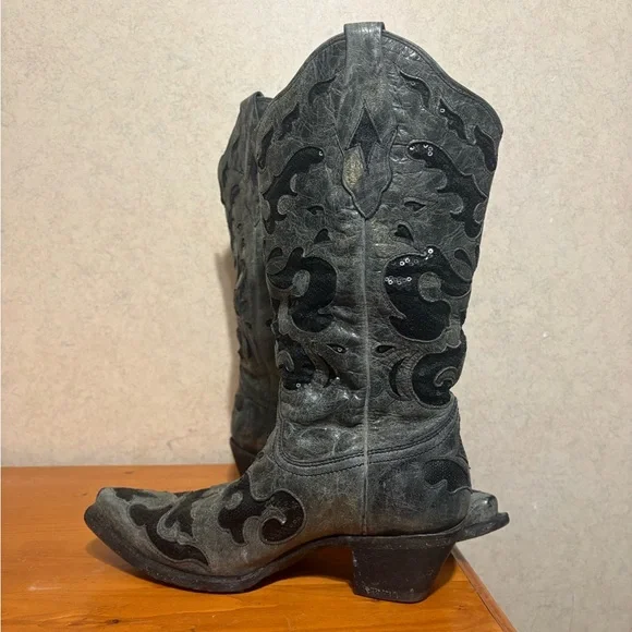 Corral Crater Sequin Inlay Western Cowboy Boots Distressed Leather Snip Toe 9.5 - Picture 7 of 12